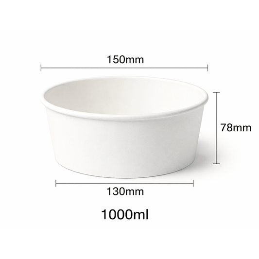 1000mL PE Coated White Paper Salad Bowl - TEM IMPORTS™