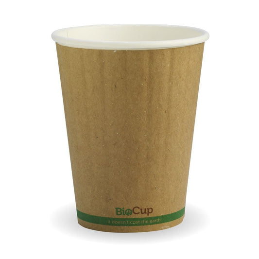 12oz/390mL (90mm) Kraft Green Stripe Double Wall BioCup - 1000pcs/Ctn - TEM IMPORTS™