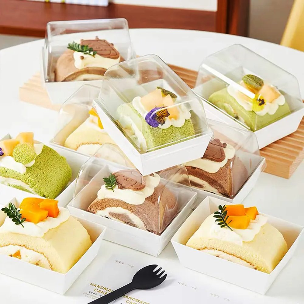 12x9cm Rectangular White Paper Tray With Dome Clear Lid - TEM IMPORTS™