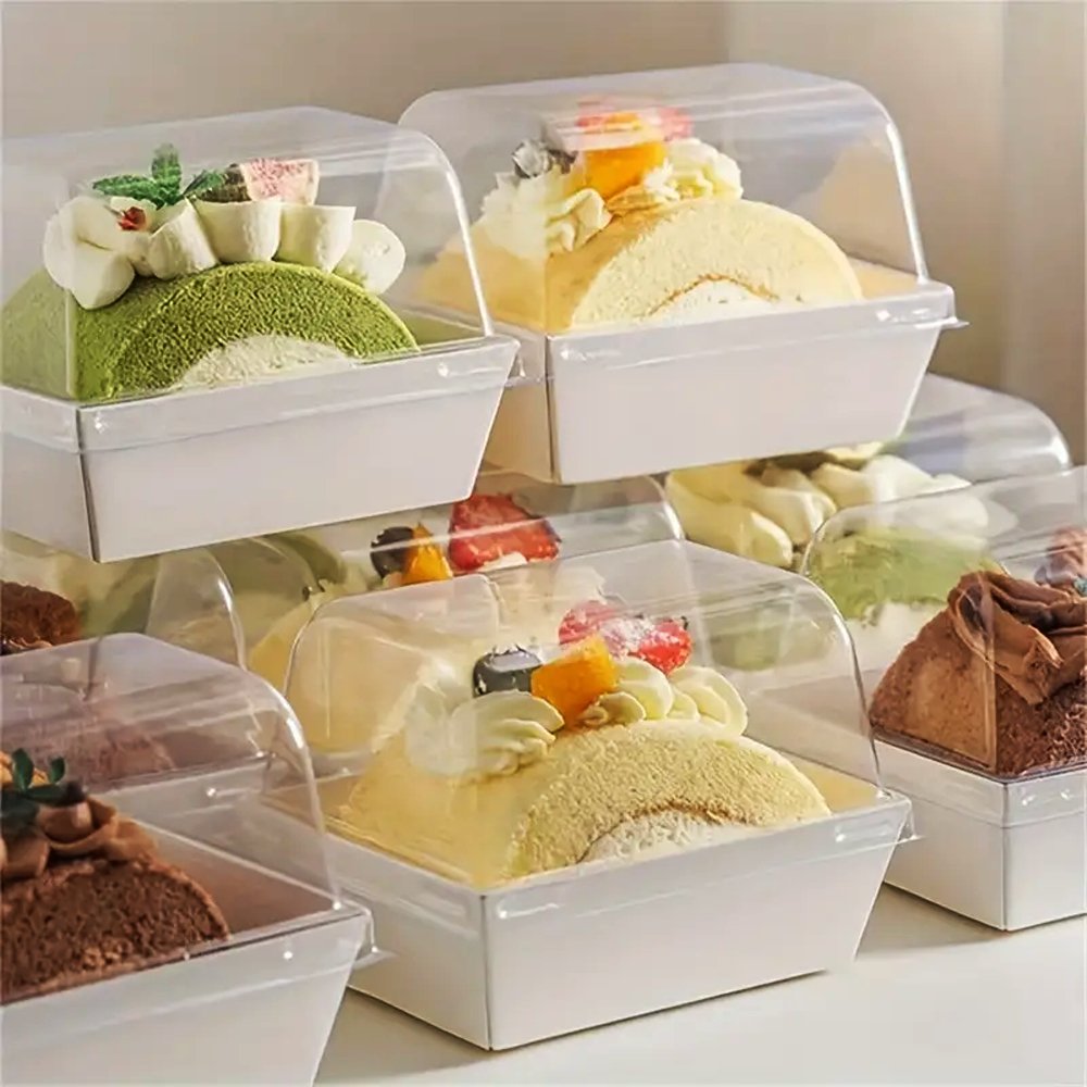 12x9cm Rectangular White Paper Tray With Dome Clear Lid - TEM IMPORTS™