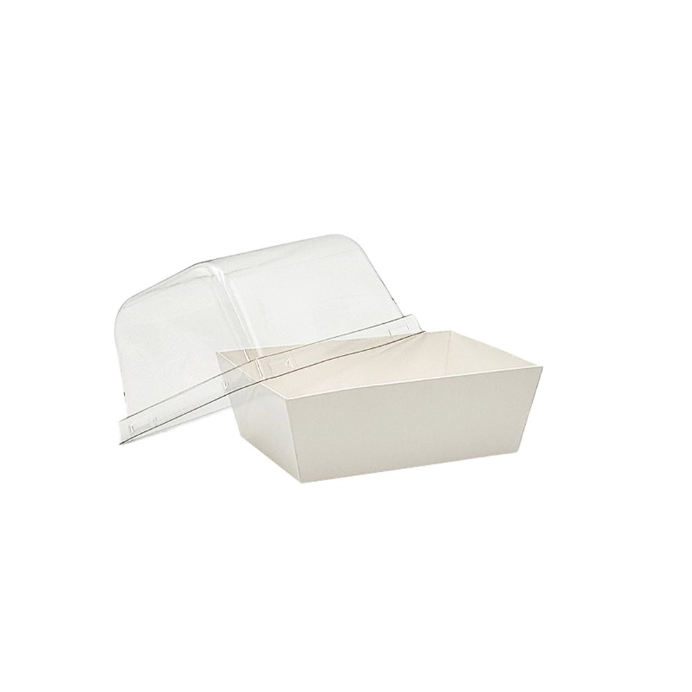 12x9cm Rectangular White Paper Tray With Dome Clear Lid - TEM IMPORTS™