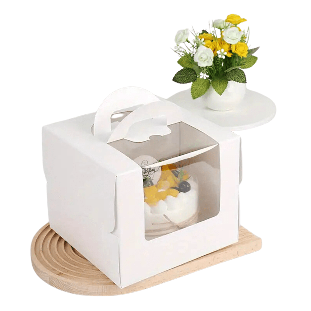 15.5x15.5 White Top Handle Window Cake Box With Tray - H15 - TEM IMPORTS™