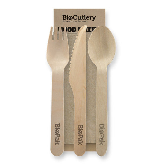 16cm Wood Knife, Fork, Spoon & Napkin Set - 400pcs/Ctn - TEM IMPORTS™