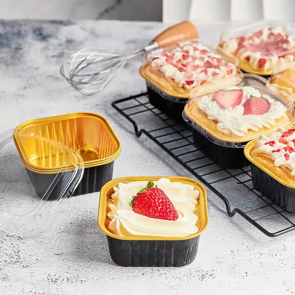 170mL Black & Gold Square Aluminium Foil Cake Tin - TEM IMPORTS™