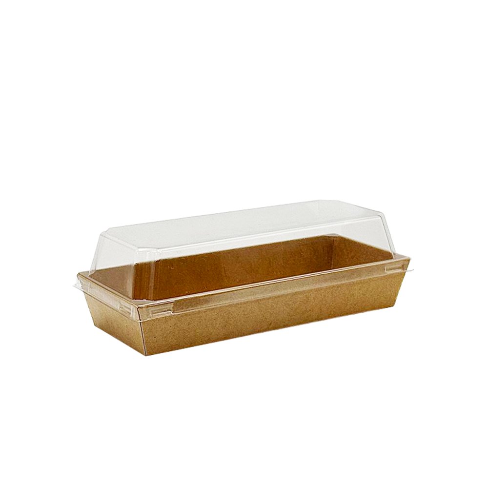 19x8.5cm Rectangular Kraft Paper Tray With Clear Lid - TEM IMPORTS™