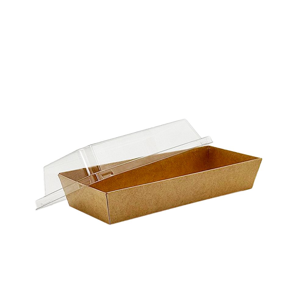 19x8.5cm Rectangular Kraft Paper Tray With Clear Lid - TEM IMPORTS™
