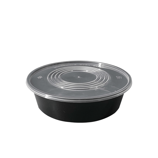 2000mL Takeaway Round Black Supa Bowls With Flat Lid - TEM IMPORTS™
