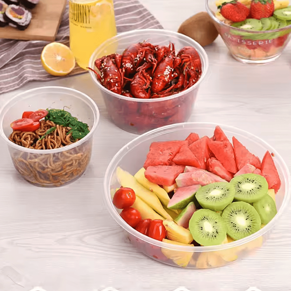 2000mL Takeaway Round Clear Supa Bowls With Flat Lid - TEM IMPORTS™