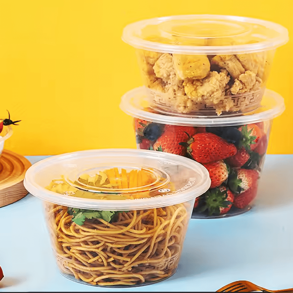 2000mL Takeaway Tall Round Clear Supa Bowls With Lids - TEM IMPORTS™