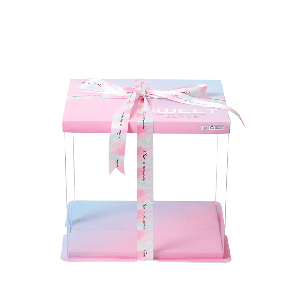 26x26x24 Clear Square Cake Box Gradient Pink With Paper Lid - TEM IMPORTS™