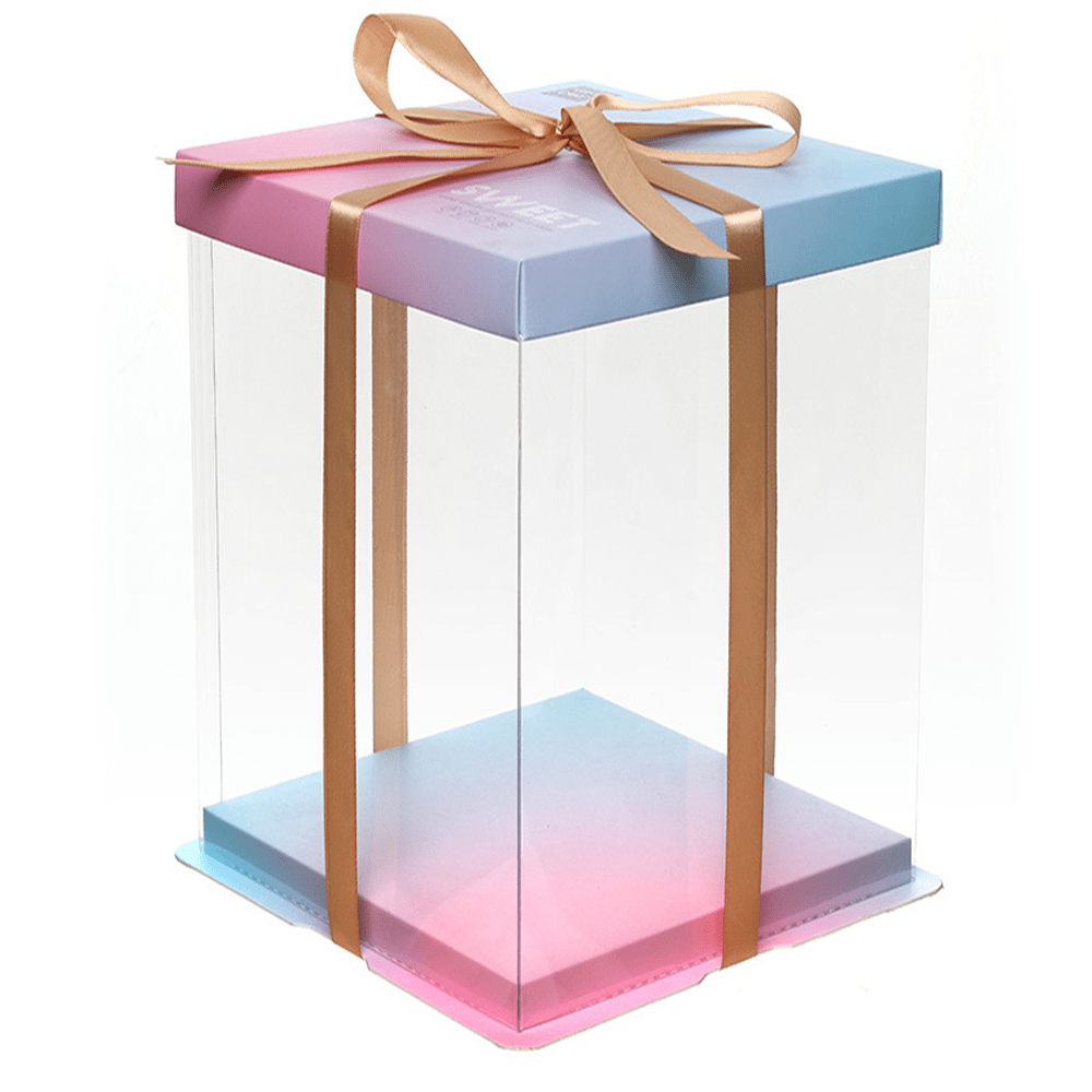 26x26x32 Clear Square Cake Box Gradient Pink With Paper Lid - TEM IMPORTS™