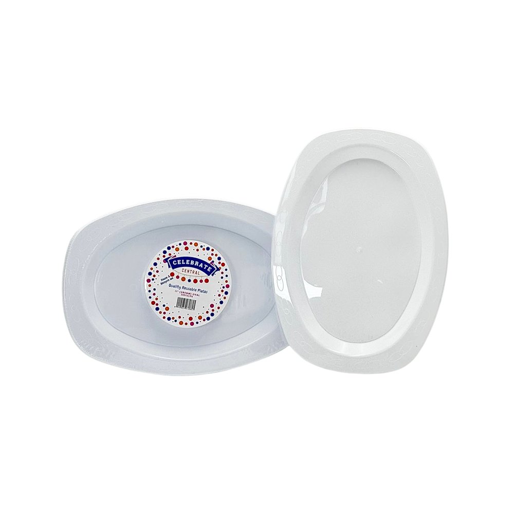 285x205mm Premium White Reusable Plastic Oval Plates - 480/CTN