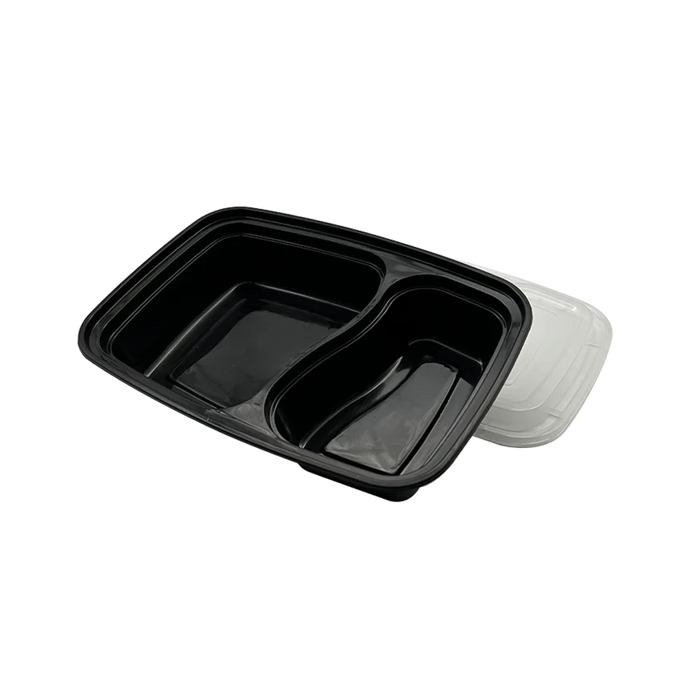 2 Compartment Small Black Takeaway Bento Box With Lid