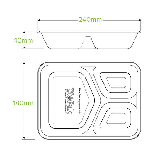 3-Compartment White Plant Fibre Takeaway Base - 500pcs/Ctn - TEM IMPORTS™
