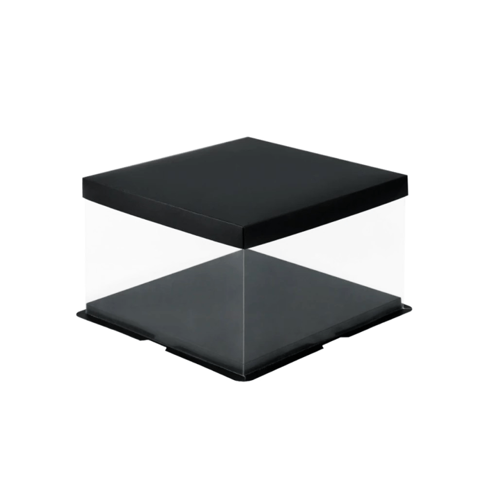 30x30x25 Clear Square Cake Box Black With Paper Lid - TEM IMPORTS™