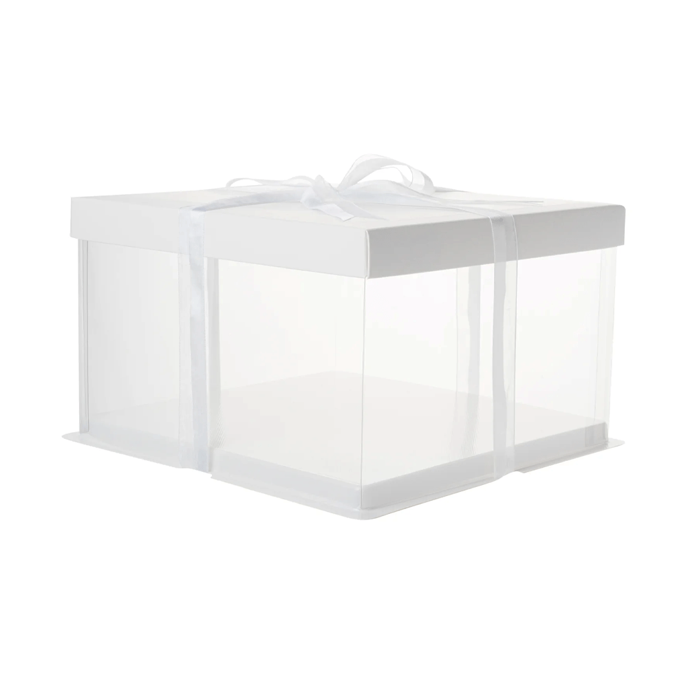 30x30x25 Clear Square Cake Box White With Paper Lid - TEM IMPORTS™