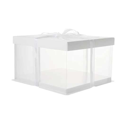 30x30x25 Clear Square Cake Box White With Paper Lid - TEM IMPORTS™