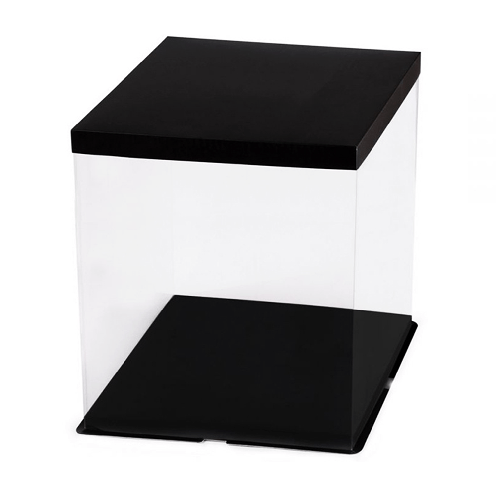 30x30x34 Clear Square Cake Box Black With Paper Lid - TEM IMPORTS™