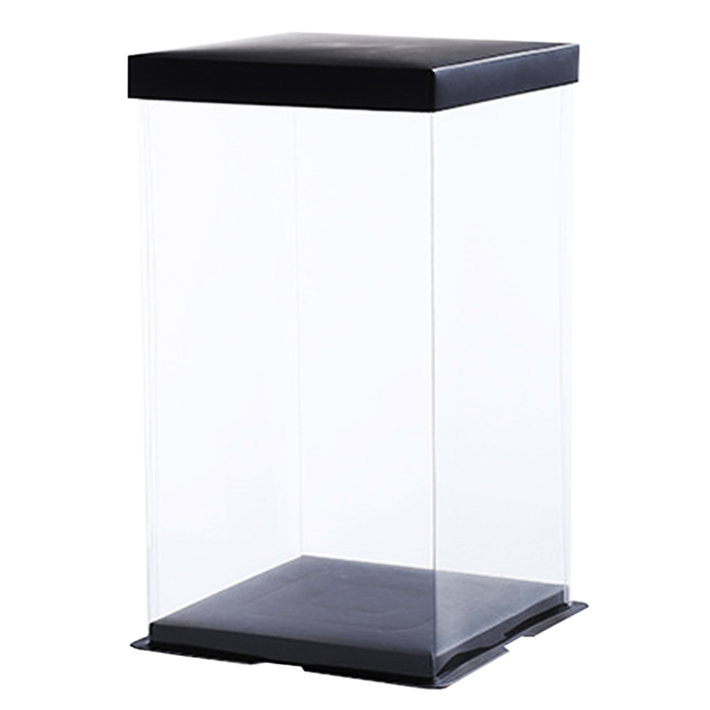 30x30x45 Clear Square Cake Box Black With Paper Lid - TEM IMPORTS™