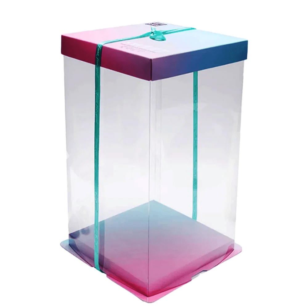 30x30x45 Clear Square Cake Box Gradient Pink With Paper Lid - TEM IMPORTS™