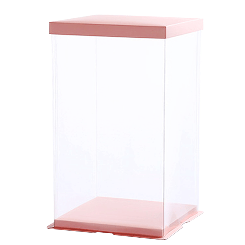 30x30x45 Clear Square Cake Box Peach With Paper Lid - TEM IMPORTS™