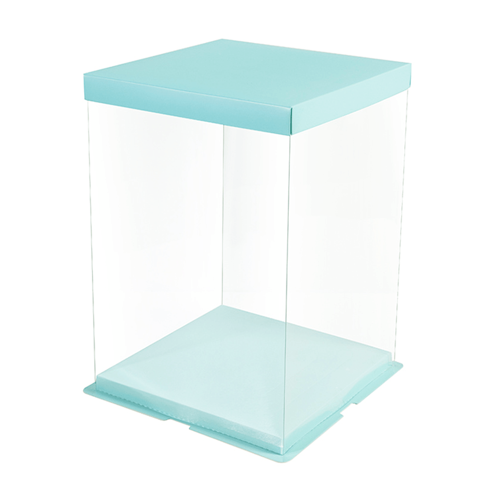 31x31x34 Clear Square Cake Box Green Teal With Paper Lid - TEM IMPORTS™