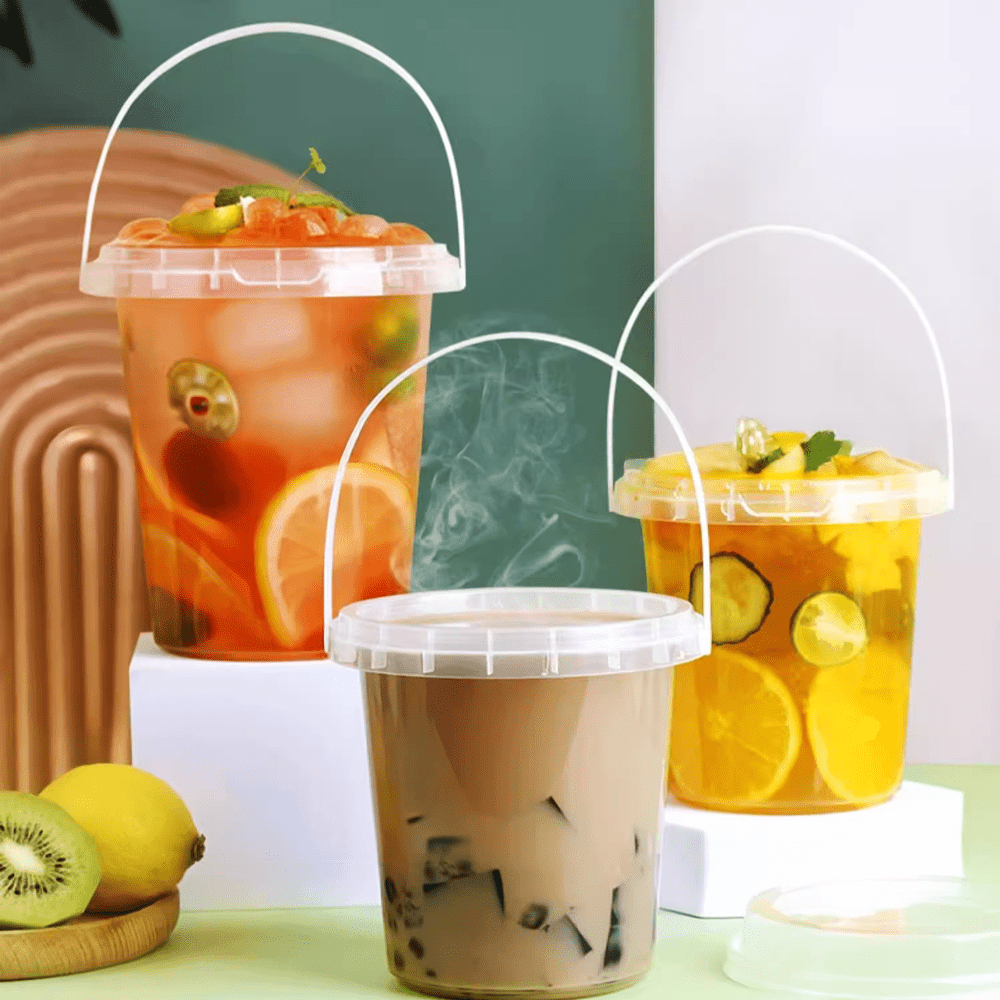 34oz/1000mL Clear Fruit/Milk Tea Tamper Proof Bucket Cups - TEM IMPORTS™