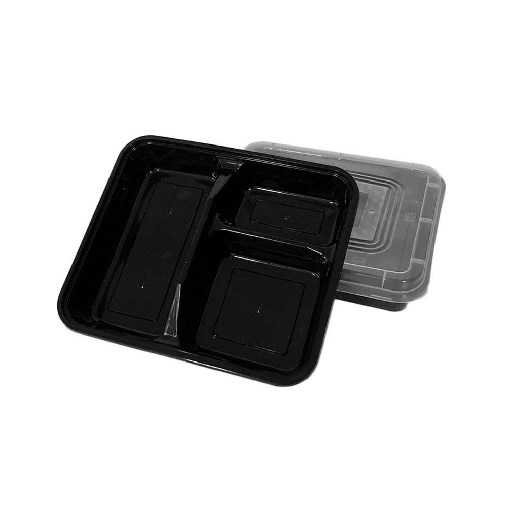 3 Compartment Small Black Takeaway Bento Box With Lid
