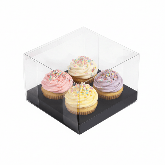 4 Cupcake Clear Box With Black Paper Tray - Pack of 5 - TEM IMPORTS™