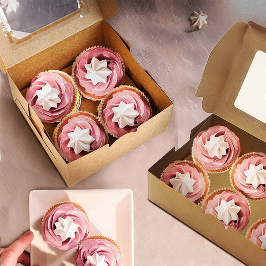 4 Cupcake Kraft Paper Box With Window - TEM IMPORTS™