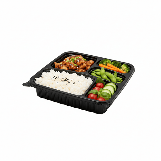4 Premium Compartment Bento Lunch Box Black Set - 150/CTN - TEM IMPORTS™