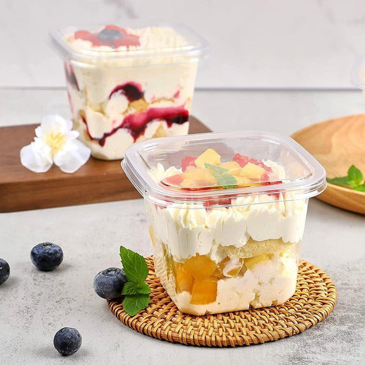 400mL Clear Tall Square Dessert Container With Lid - TEM IMPORTS™