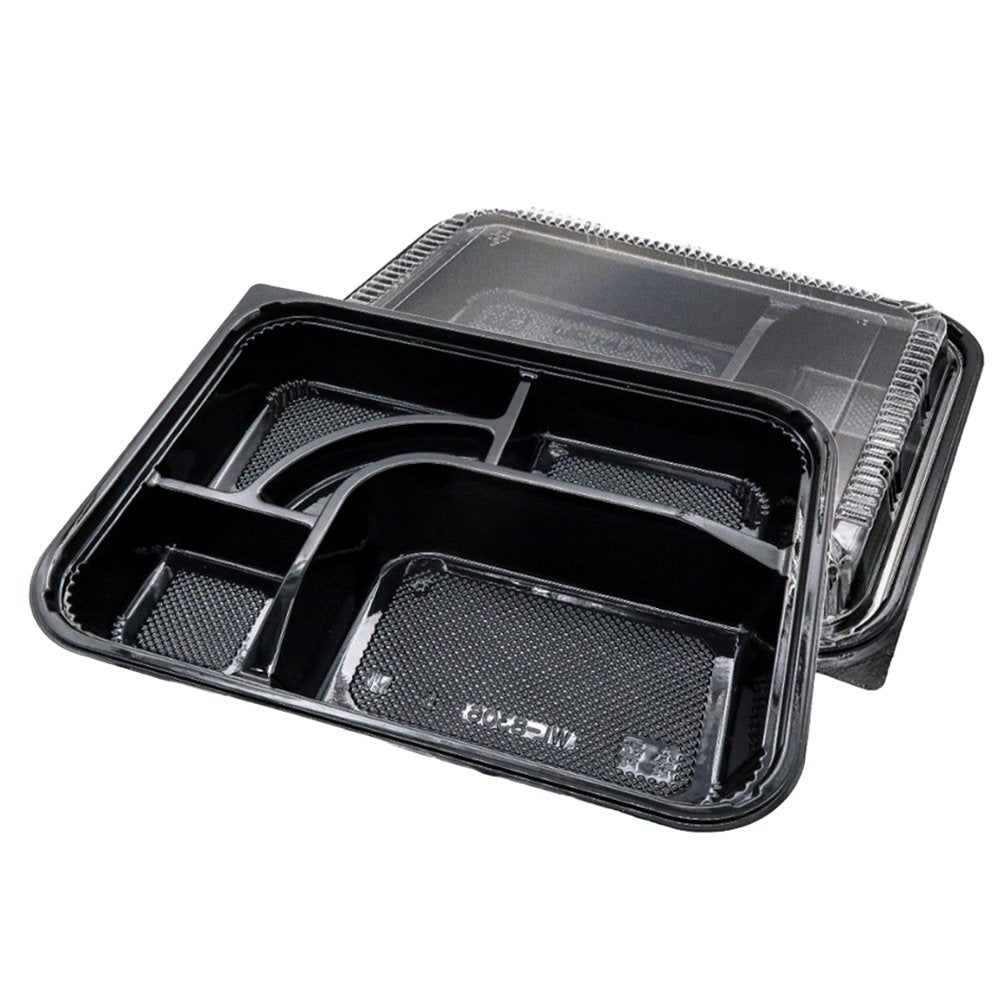 5 Compartment Black Takeaway Bento Box With Lid