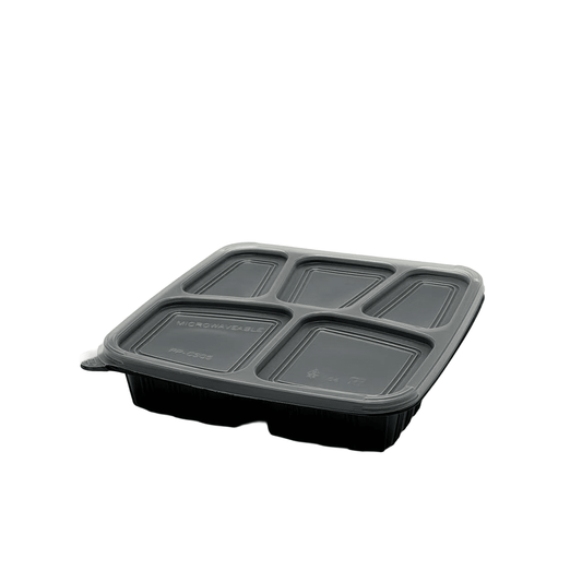 5 Premium Compartment Bento Lunch Box Black Base - 150/CTN - TEM IMPORTS™