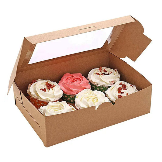 6 Cupcake Kraft Paper Box With Window - TEM IMPORTS™
