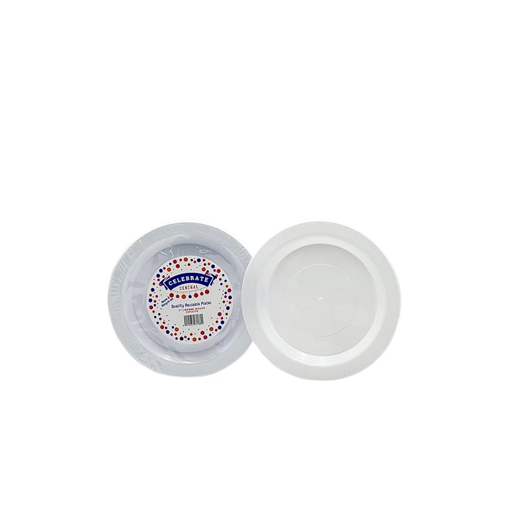 7"/180mm Premium White Reusable Plastic Round Plates - 25/PK - TEM IMPORTS™