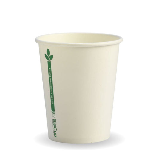 8oz/280mL (80mm) White Green Line Single Wall BioCup - 1000pcs/ctn - TEM IMPORTS™