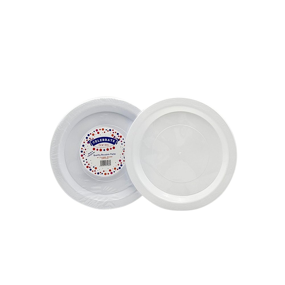 9"/230mm Premium White Reusable Plastic Round Plates - 20/PK - TEM IMPORTS™