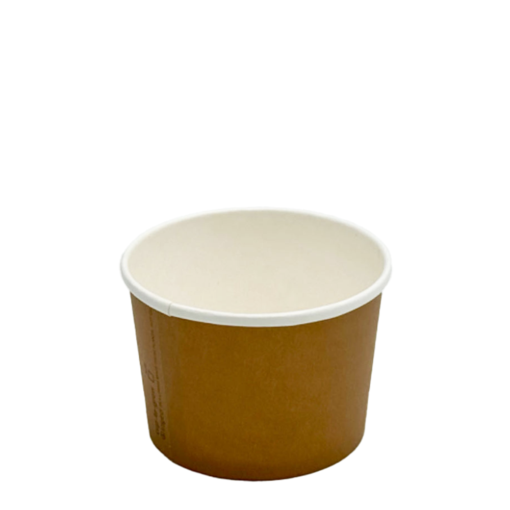 A brown paper soup bowl with a PLA coated finish, designed for 8oz/240mL capacity, showing the cup's profile with a 90mm top and 75mm base.
