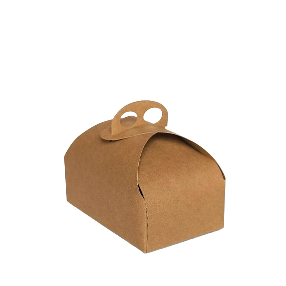 A medium-sized brown kraft cardboard cake box with a handle, displayed against a white background.