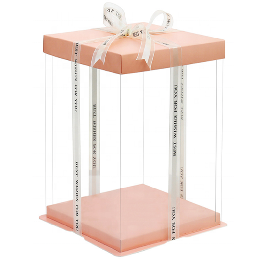 26x26x32 Clear Square Cake Box Peach With Paper Lid
