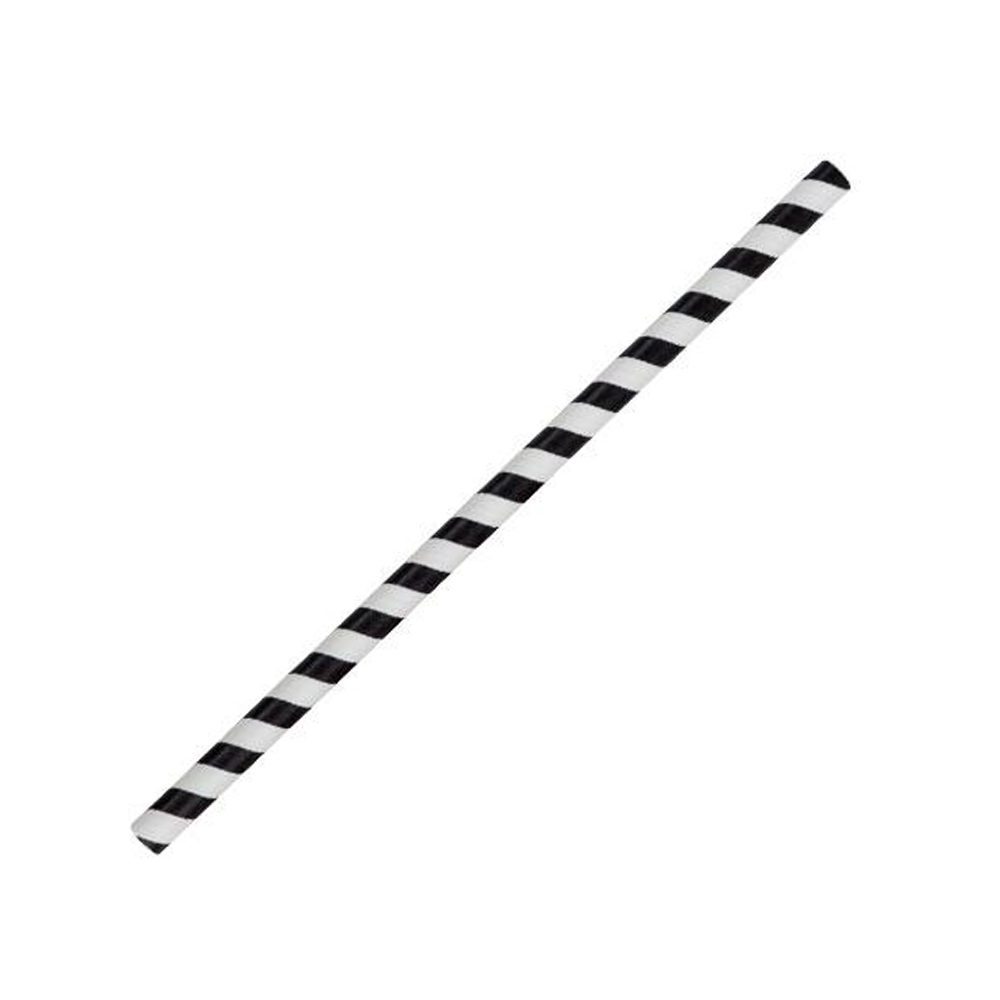 8mm Slant Cut Paper Straw Black Stripe