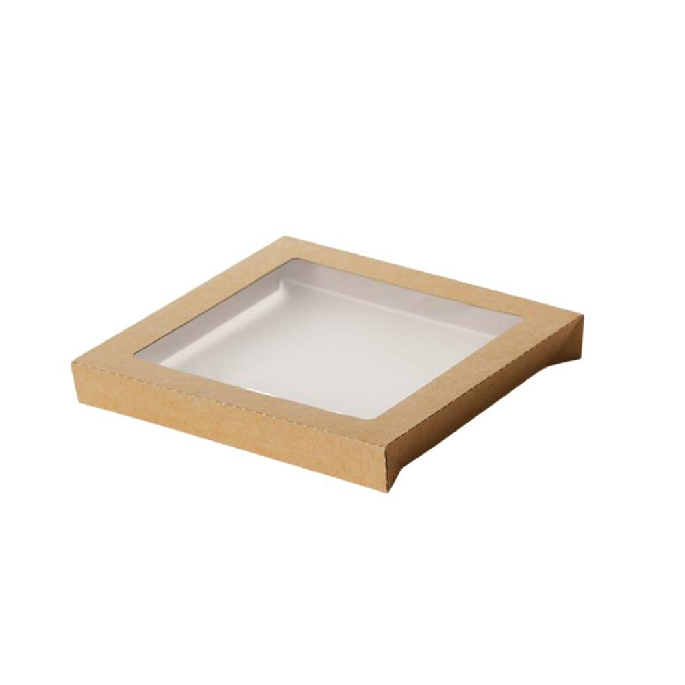 Square Kraft Catering Tray Window Lid - Suit Large Square Tray