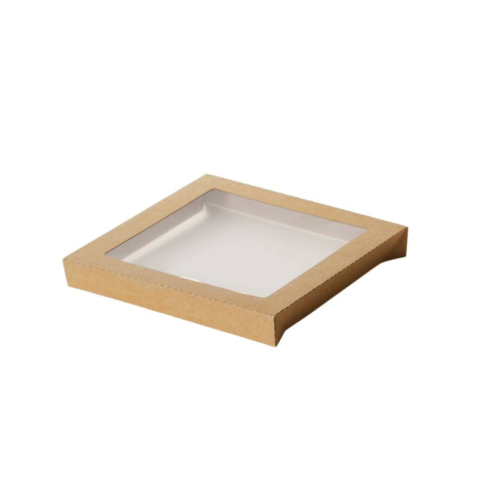 Square Kraft Catering Tray Window Lid - Suit Medium Square Tray