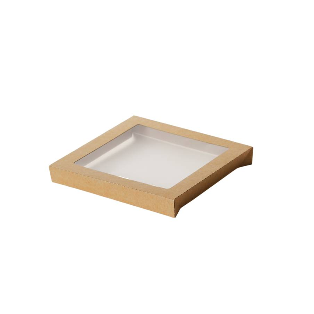 Square Kraft Catering Tray Window Lid - Suit Small Square Tray *H80