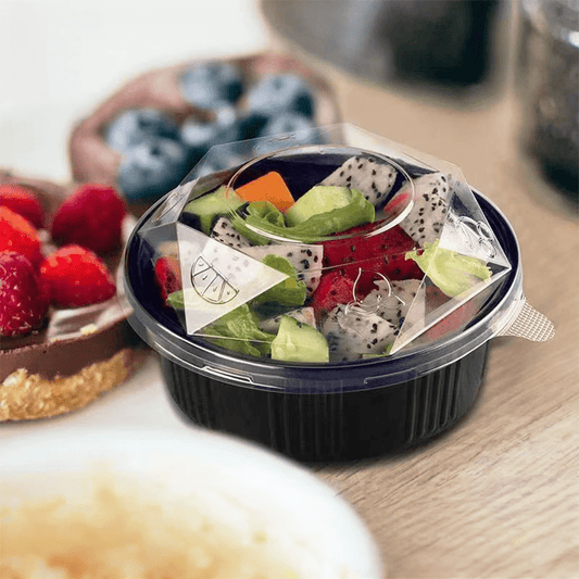 Black Round Bowl With Clear PET Lid - TEM IMPORTS™