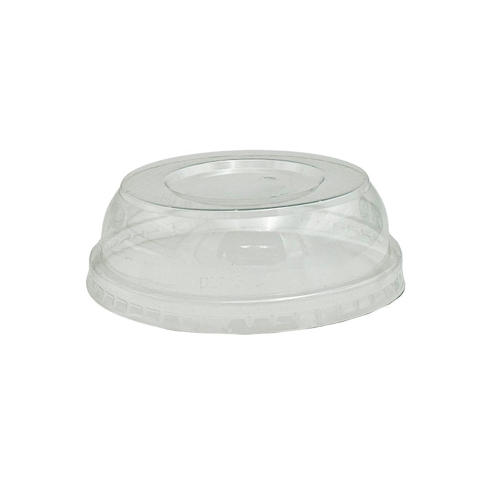 A clear PET dome lid designed for food packaging, displayed on a plain background.