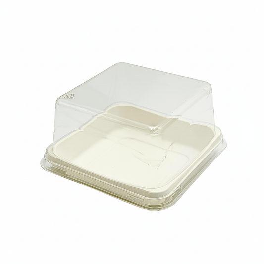 Clear PET Plastic Small Square White Cake Tray With High Lid - TEM IMPORTS™