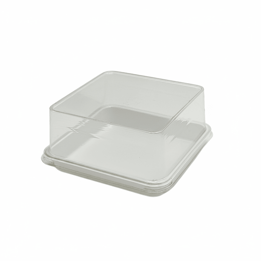 Clear PET Plastic Square Cake Tray With Lid - White - TEM IMPORTS™