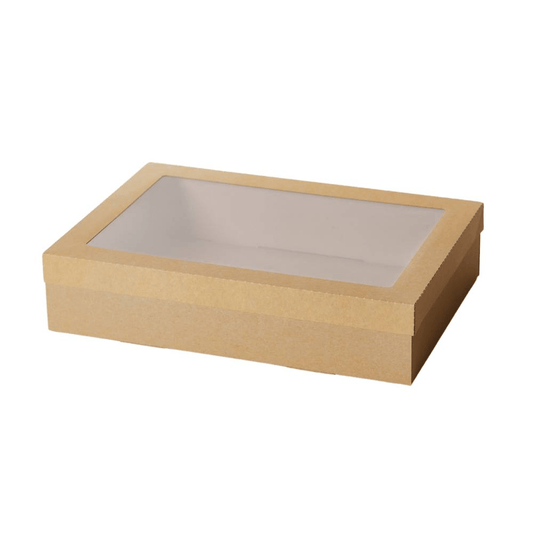 Kraft Rectangle Catering Tray Window Lid - Suit Medium Tray - TEM IMPORTS™